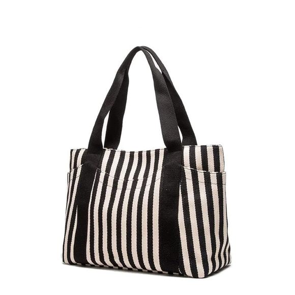 Medium Tote Bag, Black & White Summer Purses, Canvas Work Bag With ;) - Picture 1 of 8